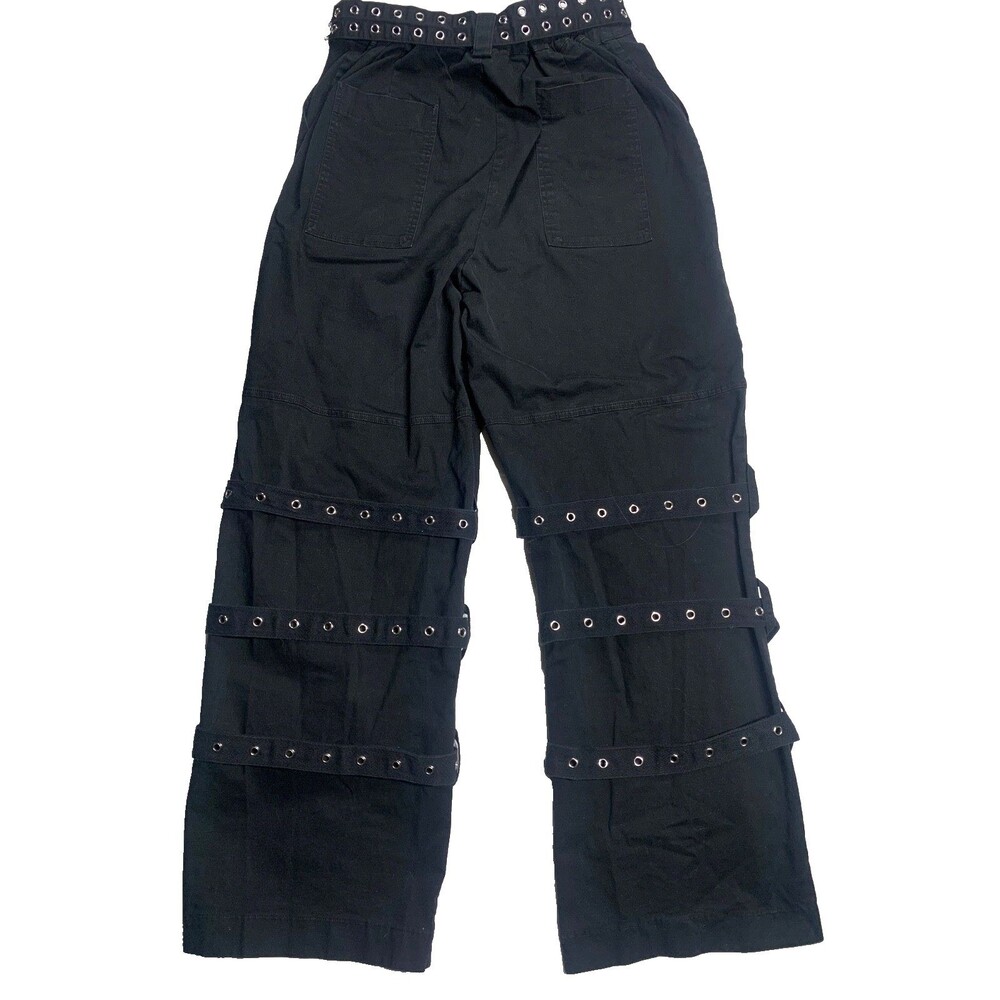 Dolls Kill Current Mood Black Wide Leg Buckle Cargo Pants Goth Grunge Size M - Picture 3 of 8